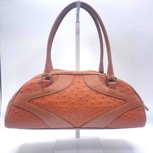 Y2K Gianni Chiarini Italy Genuine Leather Ostrich Embossed Bowler Satchel Bag